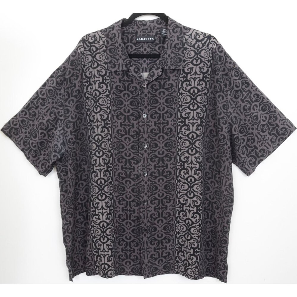 Baracuta 100% Silk Mens Big & Tall Button Down Short Sleeve Resort Shirt 2XB